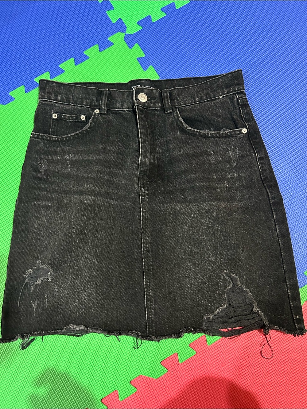 ZARA black denim washed mini skirt size large